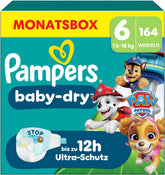 Pampers Baby-Dry Puppy Patrol Edition pelenkák, 6-os méretű, 164-es pelenkák, 13-18 kg, akár 100%-os szivárgásvédelem és egész éjszakai kényelem