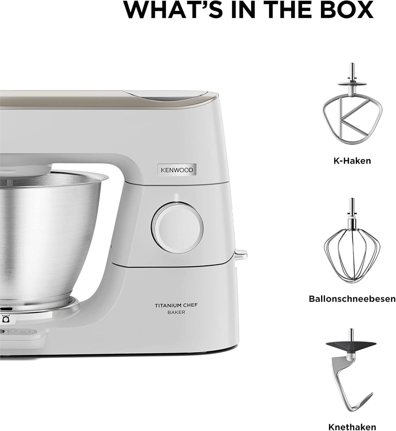 Kenwood Titanium Chef Baker KVC65.001WH, Küchenmaschine Mit Integrierter Waage, 1200 Watt, Inkl. 3-Teiligem Patisserie-Set, Spatel & Spritzschutz, Weiß Mama si Copilul Naty Shop