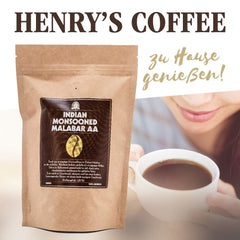 Henry´s Espresso Indian Monsooned Malabar AA 1000g - erlesene Qualität - Handwerklich in Deutschland geröstet - Kaffeebohnen direkt vom Bauern
