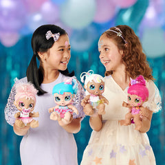Baby Sister-Puppe Mini Mello als Einhorn, 1 Puppe mit Spielzeug Pacifier und Zauberschwamm für magische Gesichtsbemalung. Große, glitzernde Augen, biegsame Arme und Beine, 50275
