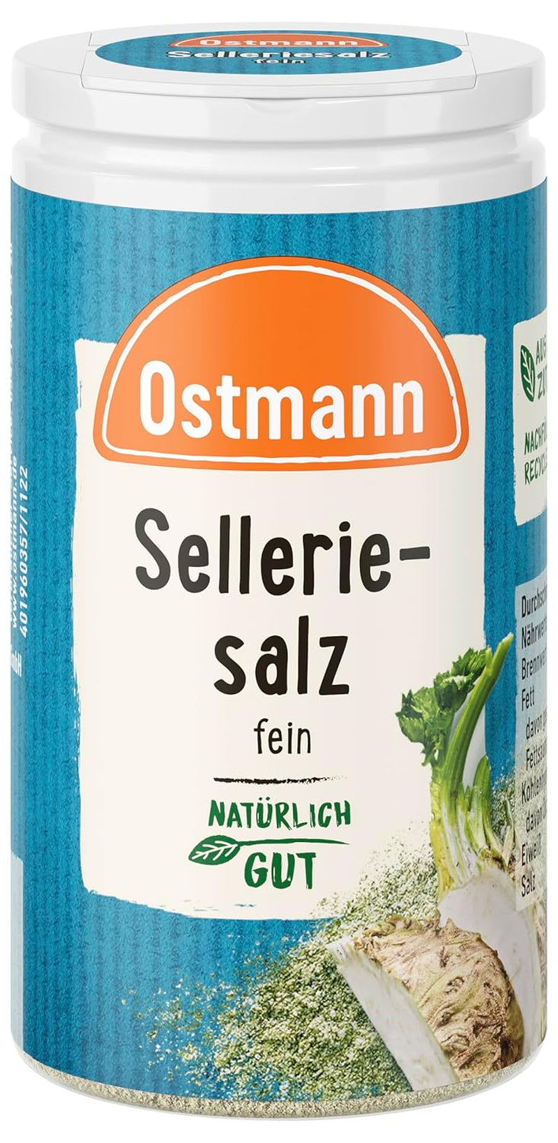 Ostmann Gewürze - Celeriesalz | Zum Verfeinern zährlicher herzhafter Gerichte | Recyclebare, nachfüllbare Streudose | 50 g szűrőben