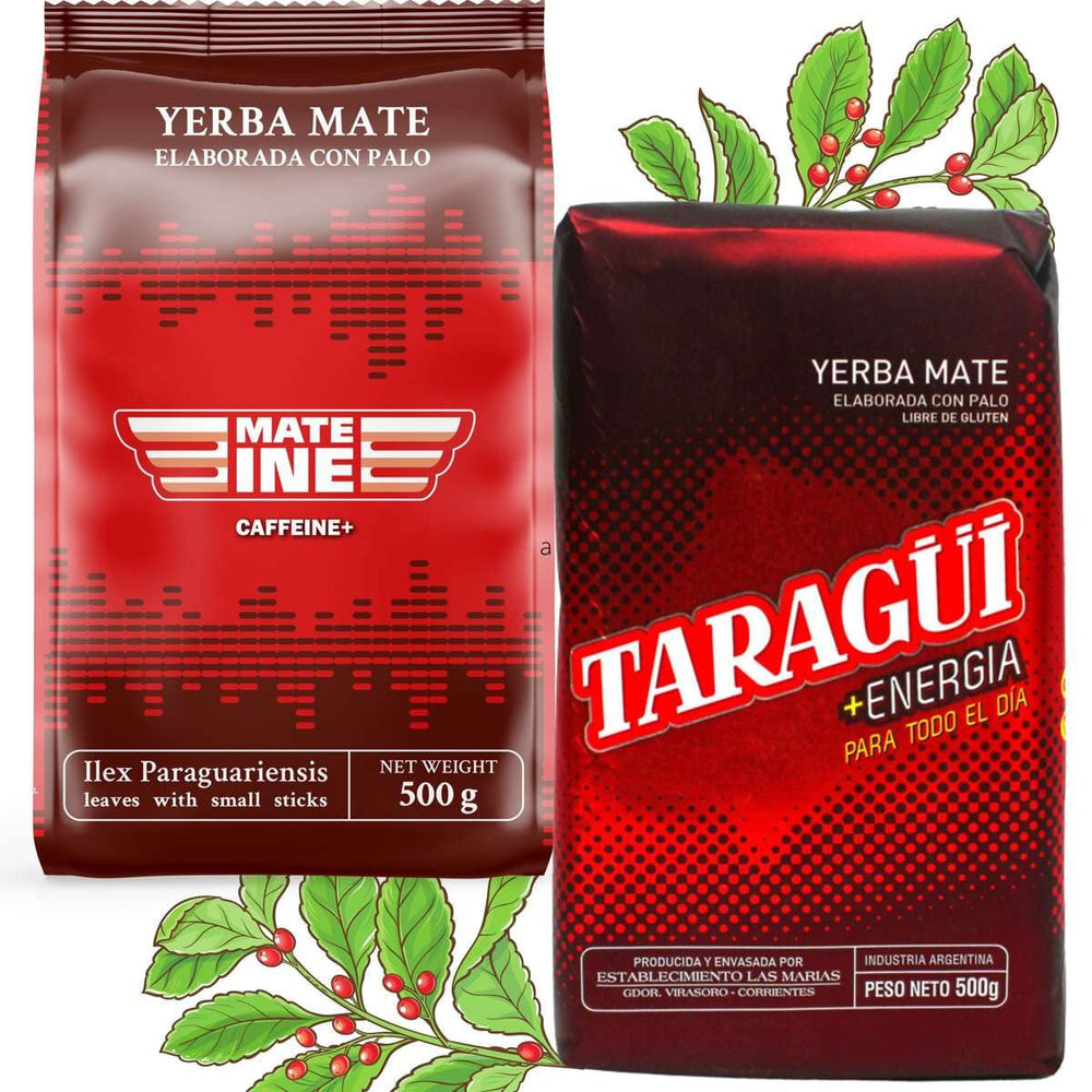 Set de ceai Mate Energia Caffeine | Ceai Yerba Mate Taragui Energia 500 g | Ceai Mate Caffeine | Alternativă la băuturile energizante și cu cofeină | Ceai Yerba Mate cu frunze întregi 1 kg