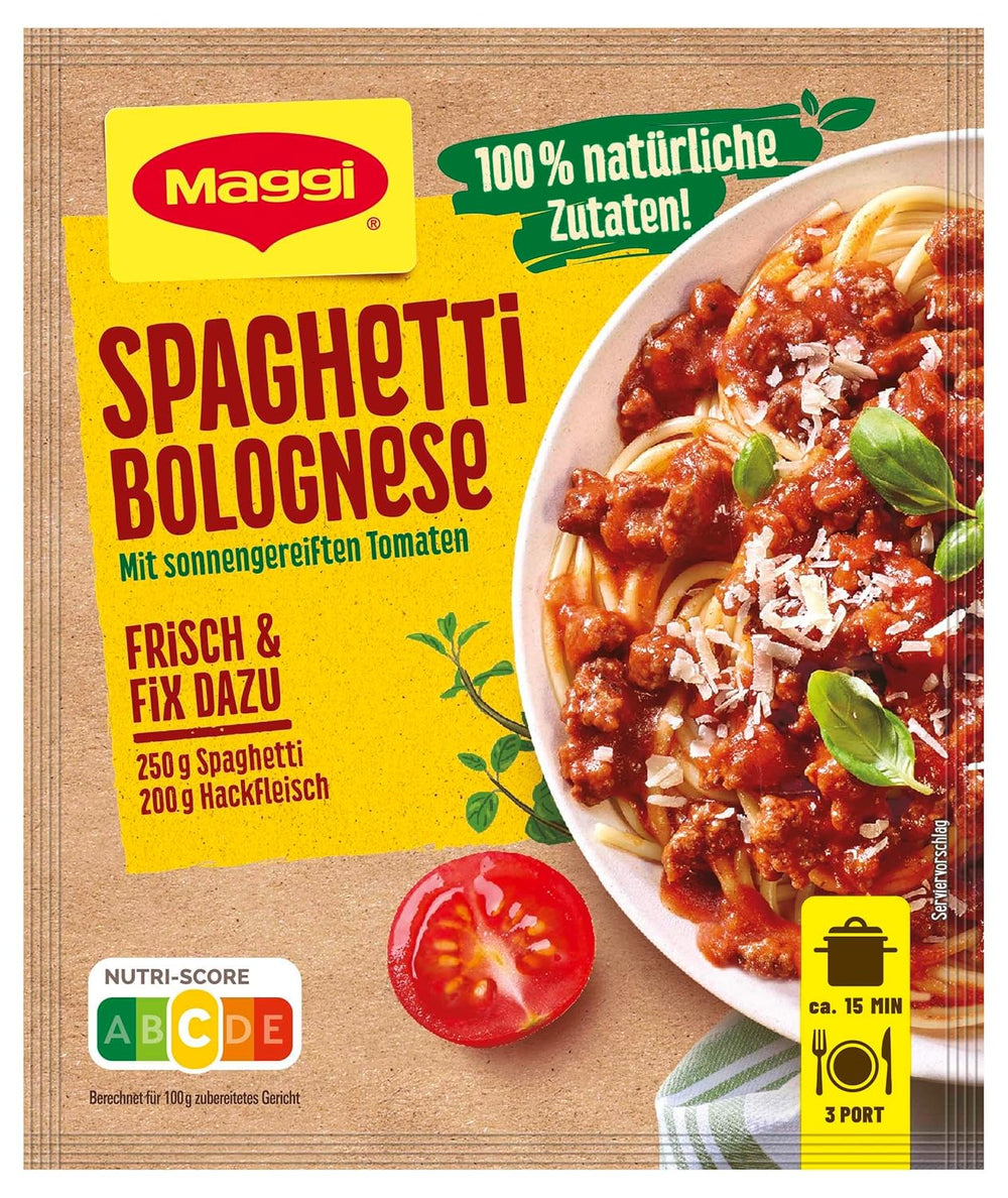 MAGGI Fix for Spaghetti Bolognese, Würzmischung, 100%-ban természetes összetevők, 3 adagos, 1er Pack (1 x 36g Packung)