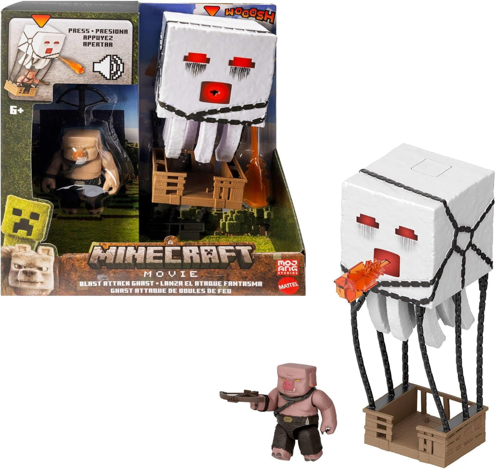 Mattel Minecraft akciófigura készlet, Ghast With Fire Attack, fények, zaj, indító és lövedék, malacharcos, film ihlette, JFB69 akciófigurák Naty Shop alapértelmezett cím