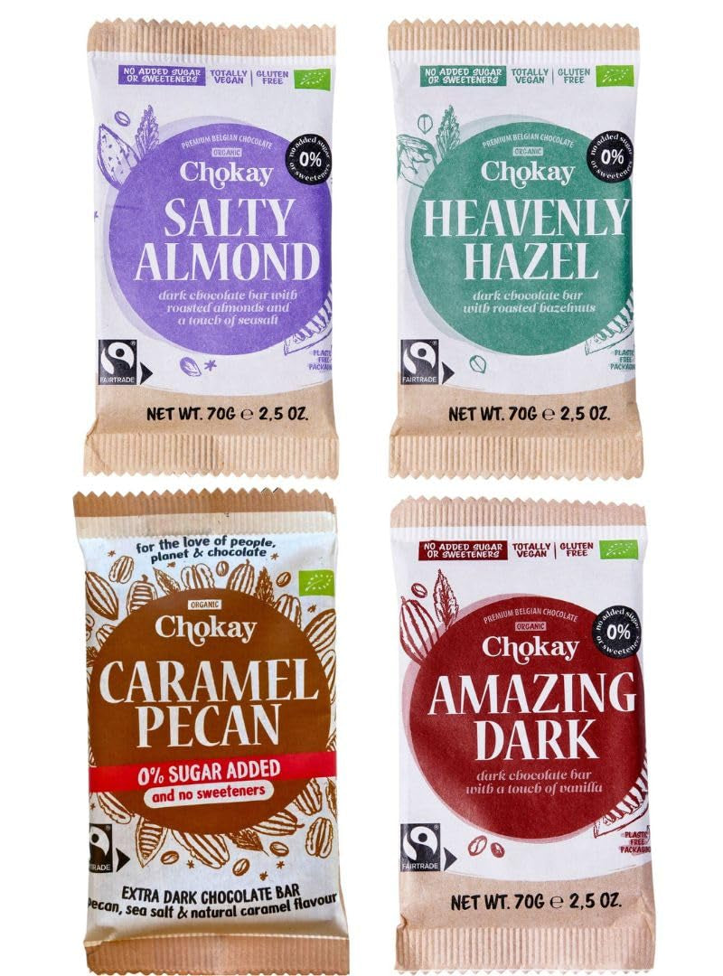 Organikus rúd - 4 részes mintavevő készlet / csodálatos fekete, mogyoró, pekándió karamell, sózott mandula / hozzáadott cukor nélkül, édesítőszer nélkül / VEGÁN, GLUTÉNMENTES ÉS FAIR TRADE / 4 x 70 g