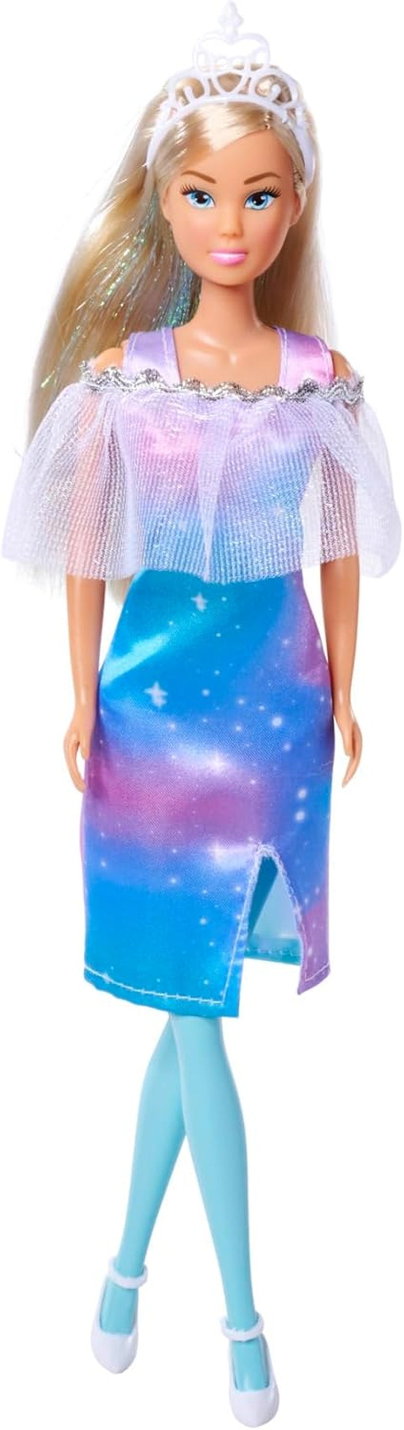 Simba Steffi Love Fantasy Princess, 4 culori asortate, livrat doar un articol, păpușă prințesă cu pelerină și dungi strălucitoare, 29 cm, vârste 3+