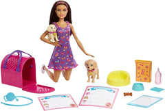 Adopție Cățeluș Barbie - Păpușă și 2 căței, cu certificate de adopție, efect de schimbare a culorii, cușcă și accesorii, pentru copii cu vârsta de 3 ani și peste, 86 HKD