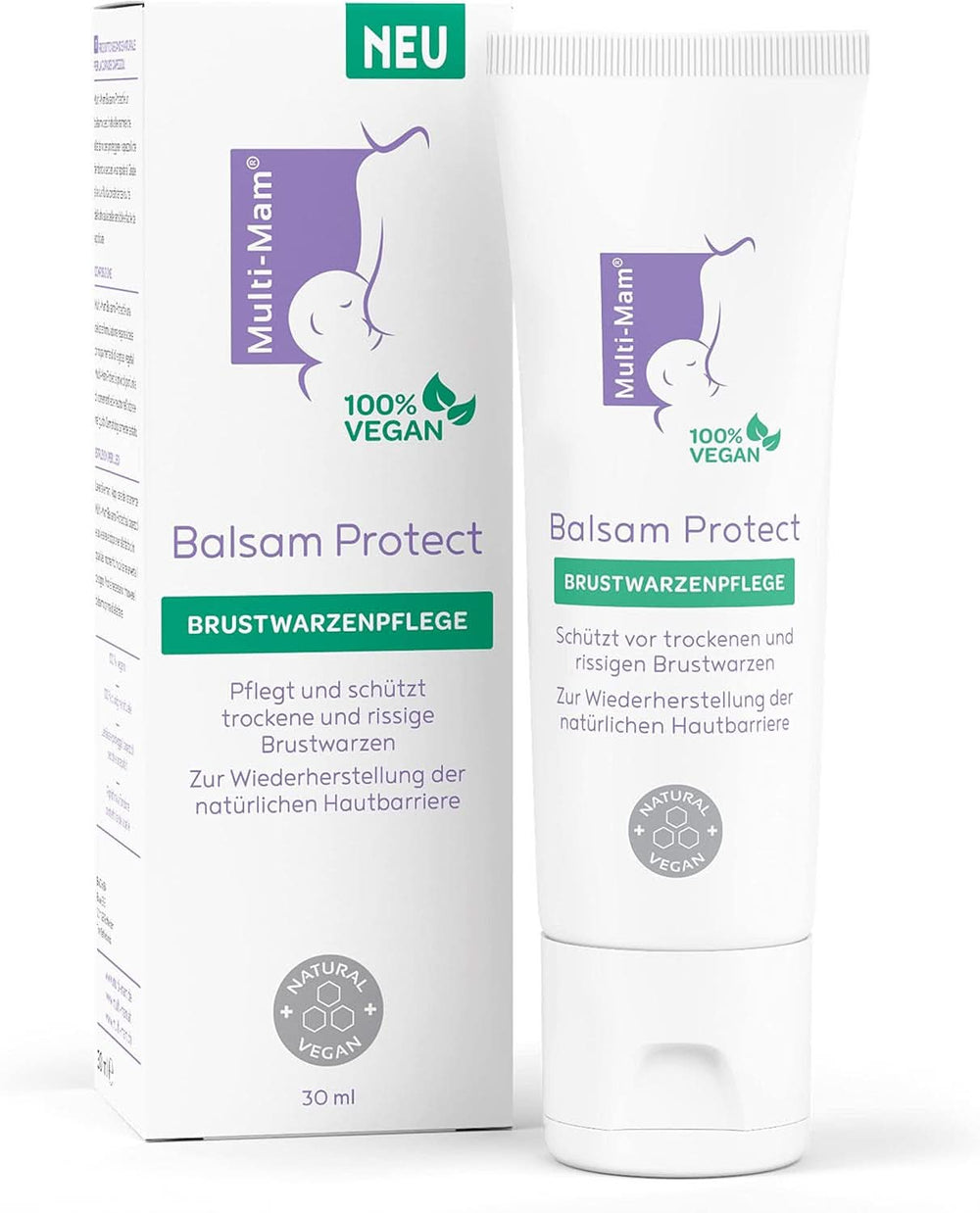 Multi-Mam Balsam Protect Beruhigt Und Schützt Trockene Und Rissige Brustwarzen Während Und Vor Der Stillzeit, Brustwarzencreme Stillen, 30 ml Tubustartozékok Élelmiszer és szoptatás Bebe Naty Shop