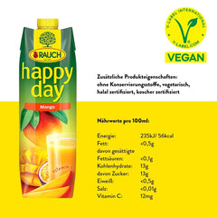 Rauch Happy Day Mango | Finomított ital passiógyümölccsel | Sok C-vitamin | 6 x 1 literes, Tetra Prisma Naty Shop