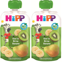 HiPP Bio Quetschie Kiwi birne-banánban - Charlie Zebra (8 x 100 g), ab 1 Jahr, 100% Fruchtpüree, ohne Zuckerzusatz, vegán, a legjobb Bio-Minőségben (Packung mit 2)