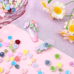 300 Stück Niedlich Blume Nail Charms, 3D Harz Floral Kamelie Rose Nägel Charms Mit Perle, Gemischt Größe Bunte Flower Nägel Deko Für Frauen Nail Art Zubehör
