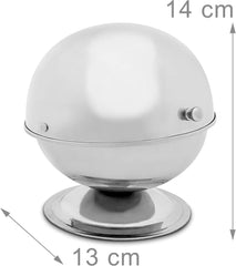 Zahărniță Relaxdays SWEETY din oțel inoxidabil, 14 x 13 x 13 cm (Î x L x A), bilă de zahăr cu capac rulant, bombonieră rotundă, argintie