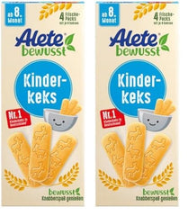 Alete Conscious babakeksz, 8 hónaposnál idősebb, búzavajas keksz csecsemőknek, kényelmesen csomagolt kis snack keksz, tökéletes menet közben és időben, 1 x 180 g (2 db-os csomag)