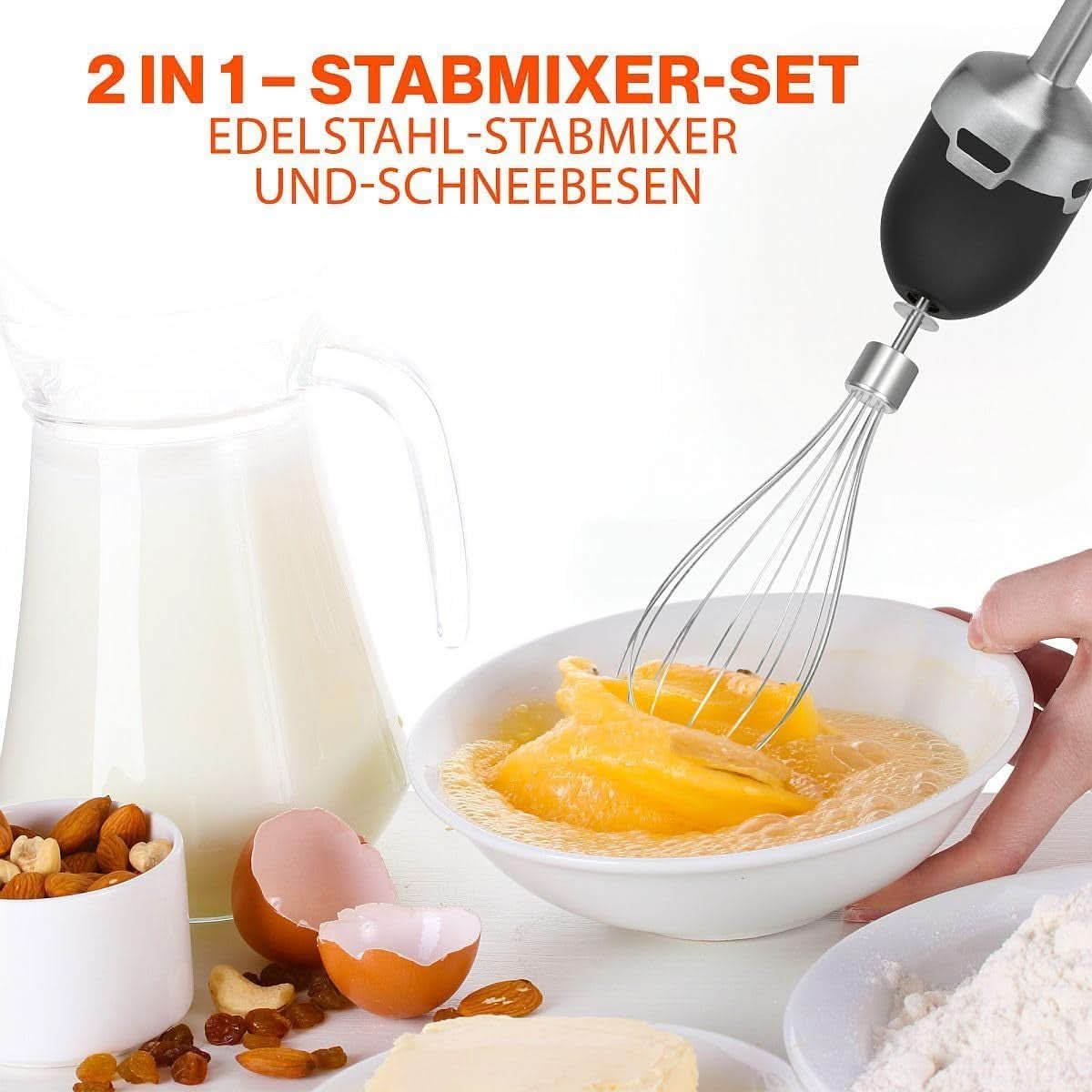 Proficook® 2In1 Stabmixer & Schneebesen | Stabmixer 1000 Watt Für Mixen, Zerkleinern & Pürieren | Smoothie Maker M. Langem Mixstab | Pürierstab M. Edelstahlgehäuse & Soft Touch-Griff | PC-SMS 1220 Mama si Copilul Naty Shop