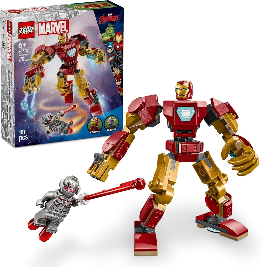 LEGO Marvel Iron Man Mech vs. Ultron - Szuperhős játék 2 minifigurával - Akciófigura mozgatható karokkal, lábakkal és ujjakkal - Ajándék 6 év feletti fiúknak és lányoknak 76307 Építőkészletek Besuche den LEGO-Store Alapértelmezett cím
