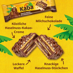Batoane Kaba napolitane 40g, 4 batoane crocante umplute cu napolitane și cremă fină de alune de pădure, într-un pachet multiplu cu aromă originală Kaba
