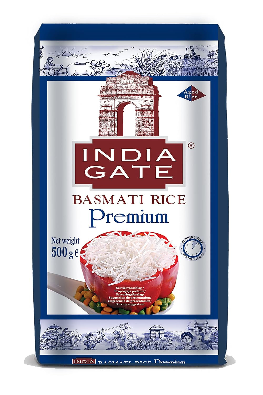 INDIA GATE Premium Basmati Rice – Aromás, finom hosszú szemű rizs Indiából, finom hosszú szemű (1 x 500 g)