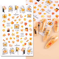 JMEOWIO Nagelsticker Herbst 9 Blatt Nail Art Sticker Selbstklebend Nagelaufkleber Kürbis Ahornblatt Erntedankfest Dekoration Nageldesign Zubehör
