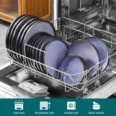 Steingut Geschirrset 6 Personen, vancasso AMBER Teller Set 6 Personen, Tafelservice 24tlg mit Speiseteller, Dessertteller, Suppenteller, Schüssel, Reaktive Glasur, Abendviolett, Spülmaschinenfest