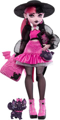 Monster High Draculaura baba kedvencével, Count Fabulous denevér macskával és olyan kiegészítőkkel, mint a hátizsák, varázskönyv, bento doboz és még sok más, HRP64 Naty Shop Dolls Count Fabulous
