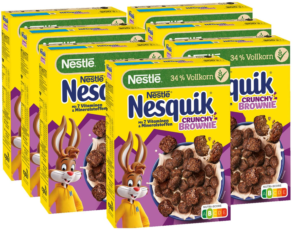 Nestlé NESQUIK ropogós brownie, ropogós reggeli gabonapehely csokoládéchipsszel és innovatív forma az extra ropogósság érdekében, 7 db-os kiszerelés (7 x 300 g)