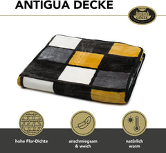 Gözze - Pătură moale și confortabilă, senzație de cașmir, greutate mare a țesăturii 500 G/M², Antigua, 150 X 200 Cm - Muștar/Negru/Alb Paturi si Cuverturi Besuche den Gözze-Store