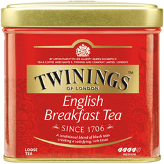 Twinings English Breakfast Tea Ceai negru vrac în cutie de ceai Ceai negru puternic din frunze de ceai de înaltă calitate culese din cele mai bune plantații de ceai din Sri Lanka și India G, neutru, 100 grame