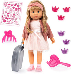 Bayer Design 94634AT Charlene Puppe interaktiv mit Haaren, lacht, mit Küsschengeräusch, Funktionspupe, weicher Körper, Schlafaugen, Zubehör, 46 cm, Rosa