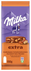 Milka Extra Caramel Salt Mandula - alpesi tejcsokoládé karamellszeletekkel, mandulával és egy csipet sóval - 190g