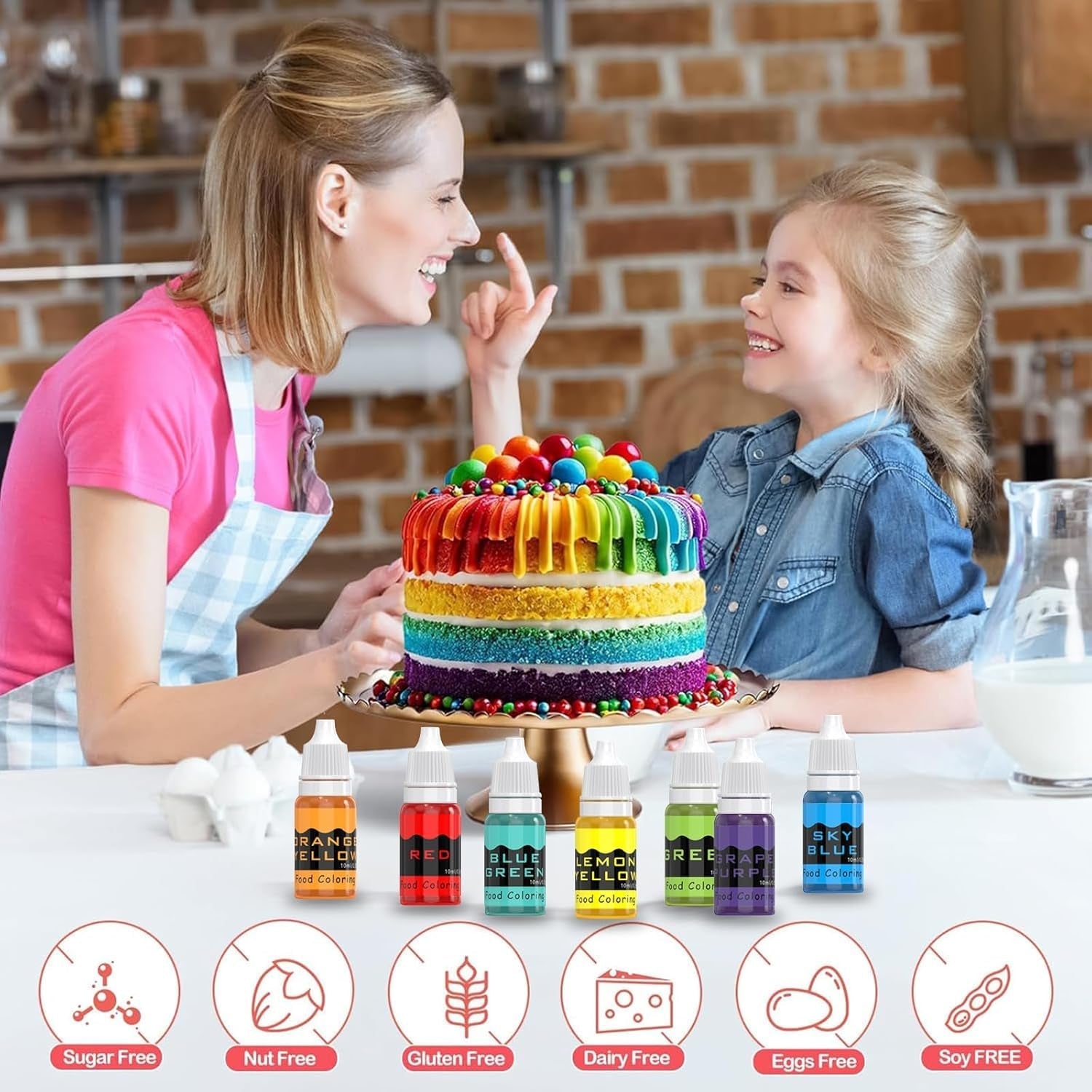 Colorant alimentar lichid 10ml x 10 culori, set de coloranți alimentari concentrați pentru glazură de tort, pentru copt, decorare, gătit și fondant. Colorant alimentar vibrant curcubeu pentru meșteșuguri DIY