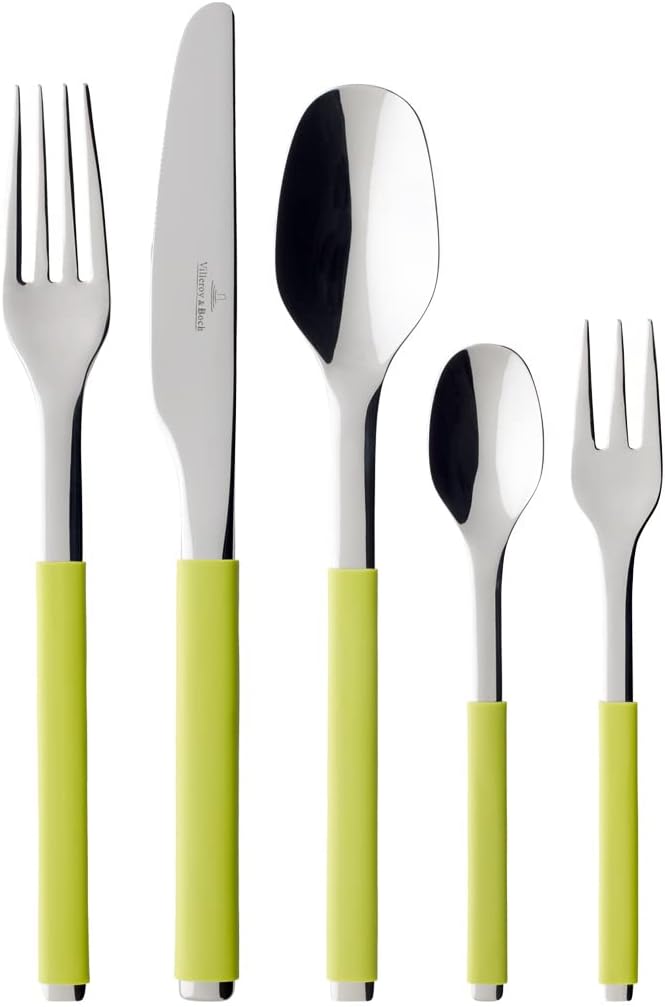 Villeroy And Boch - S+ Taupe, set de tacâmuri din oțel inoxidabil de înaltă calitate cu mâner din silicon Naty Shop Verde 24 tacamuri