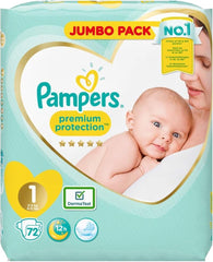 Pampers Premium Protection pelenka új babáknak, Jumbo csomag, 1-es méret, 72 db