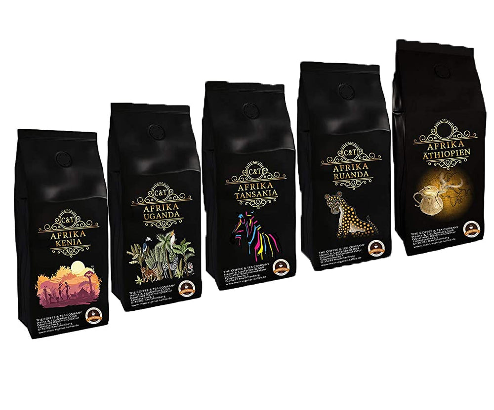 Länderkaffee Probierpaket "Afrika" 5 x 500g Spitzenkaffees aus Äthiopien, Kenia, Ruanda, Uganda und Tansania 2500 Gramm ganze Bohne