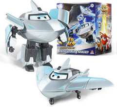 Super Wings Transformation Plane Supercharged Traver, kb. 12,7 cm-es nagy gyerekjáték figura repülőgép és robot figura fiúknak és lányoknak 3 éves kor felett ezüst akciófigurák Naty Shop Traver