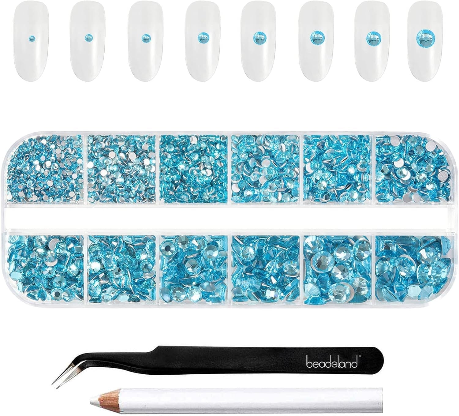 Beadsland 2500Pcs Glas Nailart Strasssteine Kristall Flatback Edelsteine Runde, Für Handwerk Gemischt 8 Größen SS4 ~ SS30 Mit Picking Pinzette Und Stift (Kristall Weiss)