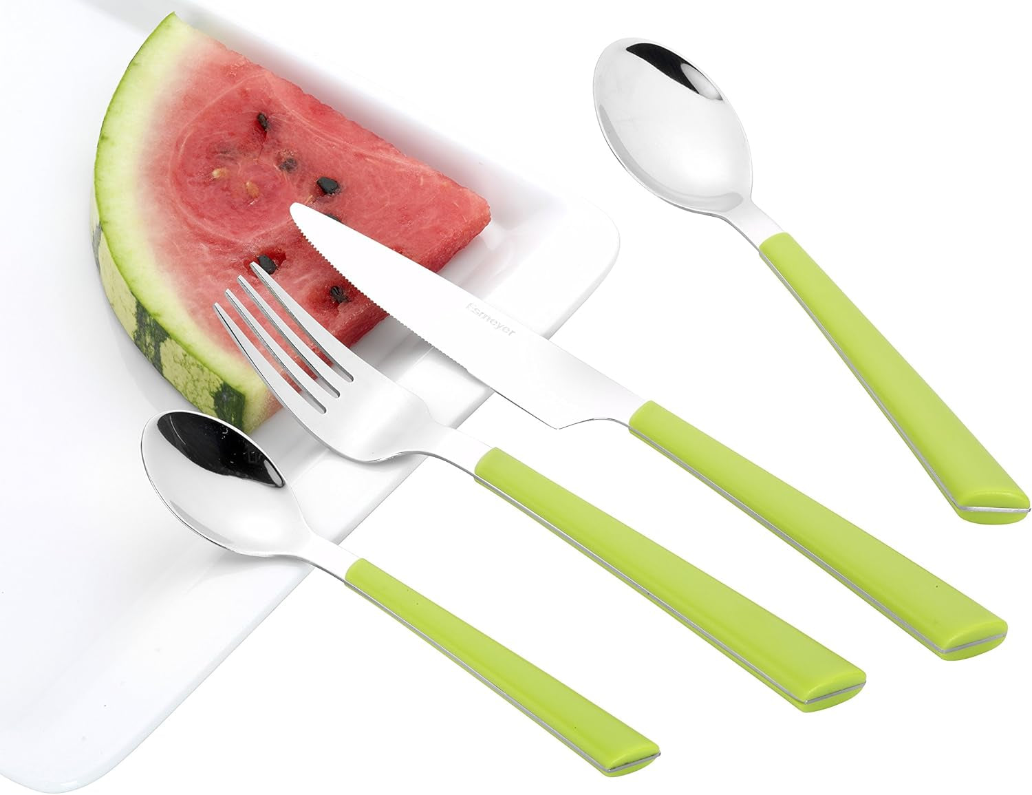 Tacâmuri JANE, oțel inoxidabil lustruit 18/0, mânere din plastic verde, 24 bucati Bucatarie Naty Shop