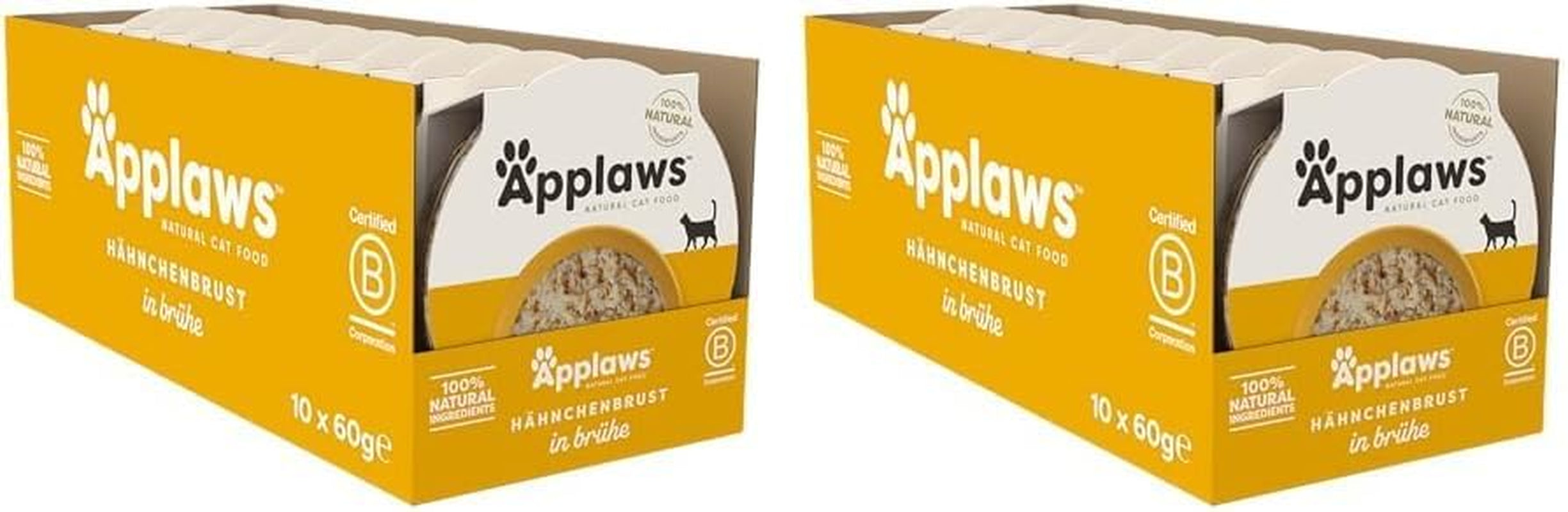 Applaws 100% hrană umedă naturală pentru pisici, file de ton cu creveți în oală cu bulion, 60G (10 X 60G)