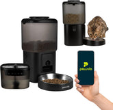 Feast Automatische Futterautomat Katze mit App und Kamera, Live-Video mit Nachtsicht und Zwei-Wege-Audio, Portionskontrolle, Edelstahl-Napf, Katzen Trinkbrunnen mit Filter, 4,5 l és 2,5 l