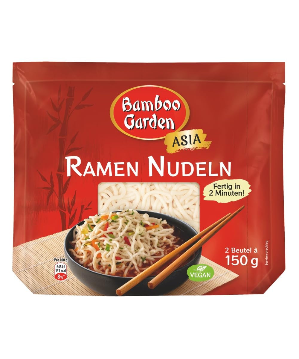 Bamboo Garden - Előfőzött ramen tészta | 2 perc alatt kész | Vegánok | 300g zacskóban