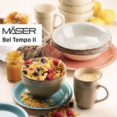 MÄSER 931612 Bel Tempo II 30-Teiliges Vintage Geschirr Set Für 6 Personen, Handbemaltes Keramik Kombiservice in Blau, Steingut, Rauchblau Seturi vesela masa Naty Shop