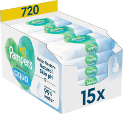 Pampers Harmonie Aqua nedves törlőkendők, nedves törlőkendők, amelyek segítik a bőr természetes pH-értékének helyreállítását, könnyű lotion 99% vízzel Baby Wet Wipes Naty Shop 720 törlőkendő