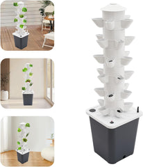 30 kapszula hidroponikus torony, kerti hidroponikus termesztőrendszer, 6 szintes függőleges hidroponikus termesztőkészlet, aeroponikus torony hidratáló szivattyúval, adapterrel és magágyakkal (szürke)