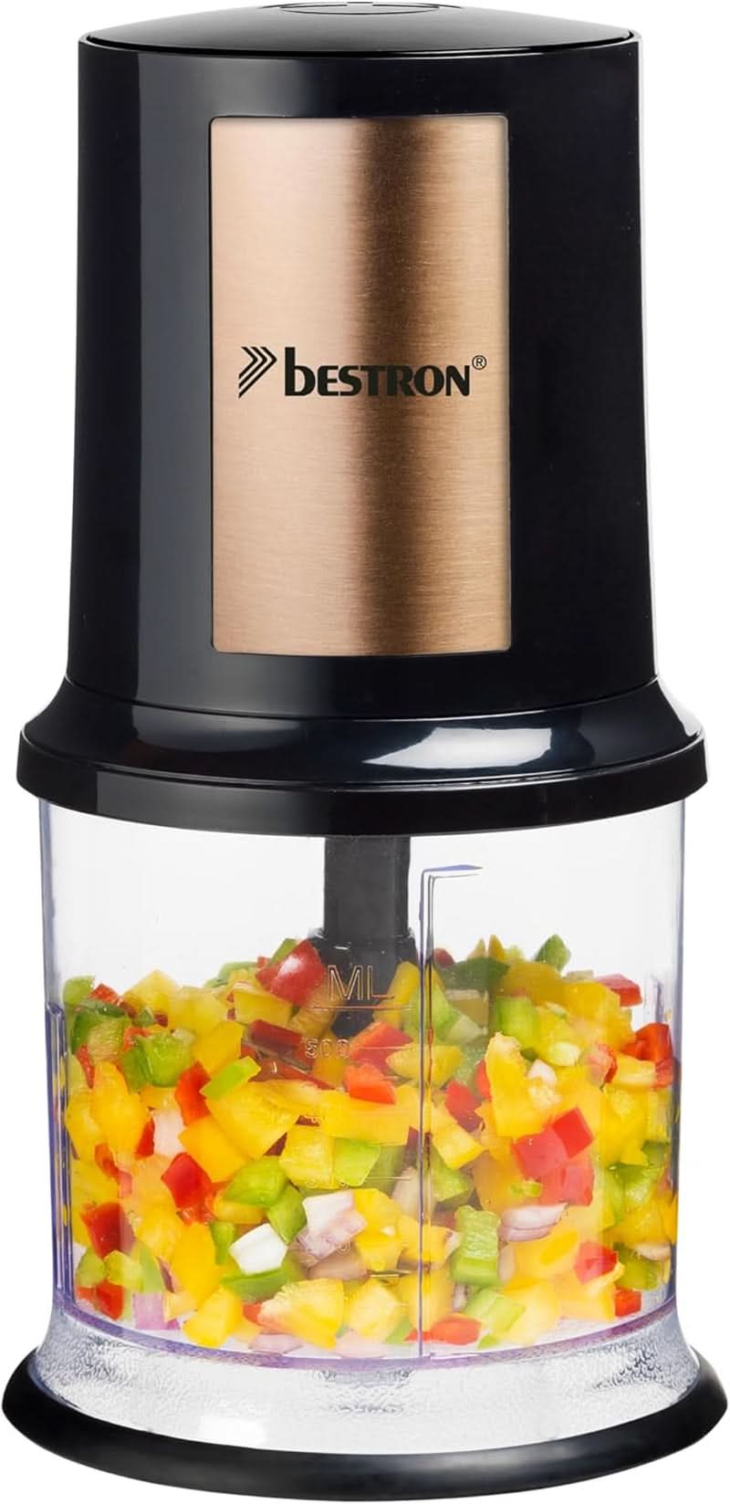Bestron Elektrischer Multi-Zerkleinerer, Universalzerkleinerer Mit Zwei Schneidemessern & 500Ml Kapazität, Große Pulstaste, 400 Watt, Szín: Kupfer Kitchen Naty Shop Kupfer