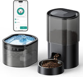 3L Automatischer Katzenfutterspender 2,5L Katzenbrunnen-Set, geräuscharmes App-steuertees Fernfütterungsgerät mit 10 Mahlzeiten per Tag, Anti-Verstopfungs-Design, ideális a Katzen & Welpen számára