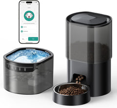 3L Automatischer Katzenfutterspender 2,5L Katzenbrunnen-Set, geräuscharmes App-steuertees Fernfütterungsgerät mit 10 Mahlzeiten per Tag, Anti-Verstopfungs-Design, ideális a Katzen & Welpen számára