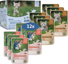 Bozita Nassfutter Häppchen in Sauce mit Fisch und Fleisch - 12x85g Portionsbeutel getreidefreies & weizenfreies Futter für Katzen - Katzennassfutter für Adult-Katzen mit 8,5% Protein & 4,5% Fettgehalt