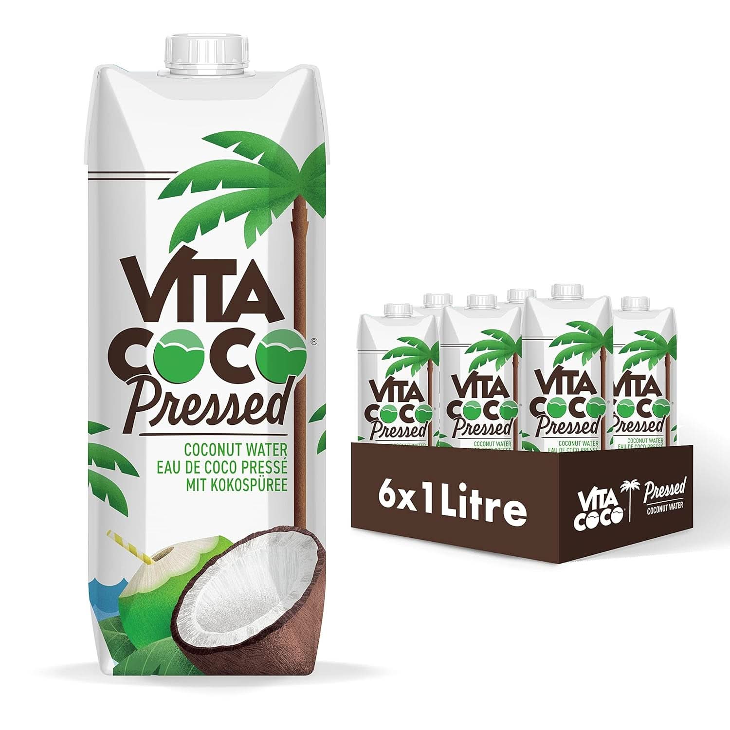 Vita Coco Pure Coconut Water 6 x 1litru, hidratant natural cu electroliți, fără gluten, plin de vitamina C și potasiu Naty Shop 6 x 1 litru Apă de nucă de cocos