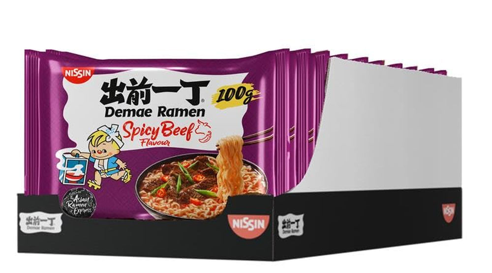 Nissin Demae Ramen – 10 csomagos fűszeres marhahús, japán stílusú instant tészta marhahús ízzel és ázsiai fűszerekkel, gyorsan és egyszerűen elkészíthető ázsiai ételek (10 x 100 g)