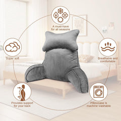 Pernă de citit, pernă de spate cu rolă de gât și brațe detașabile, pernă de odihnă la pat pentru utilizare în pat sau pe canapea, pernă de spătar pentru citit, lucru și joacă