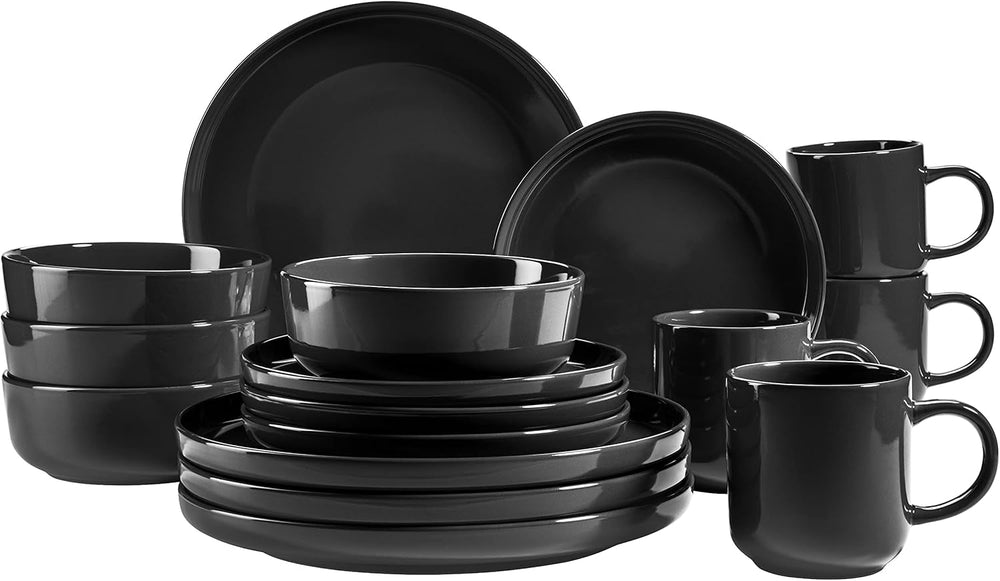MÄSER 931961 Serie Alenia, Geschirr Set Für 4 Personen in Modernem Skandinavischem Design, 16-Teiliges Kombiservice Aus Keramik in Schwarz, Steinzeug Seturi vesela masa Naty Shop Schwarz